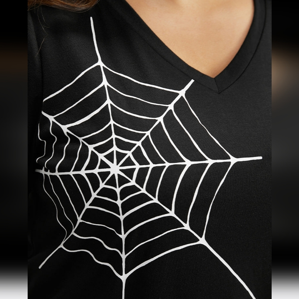 NWT 4X 28W Spider Print V Neck Black Tee K-1130 - Picture 8 of 12